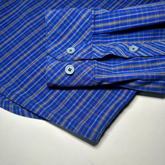 Stio Men's Large Bircher Blue Plaid LS Button-Up Performance Shirt D/C - EUC - Picture 6 of 12